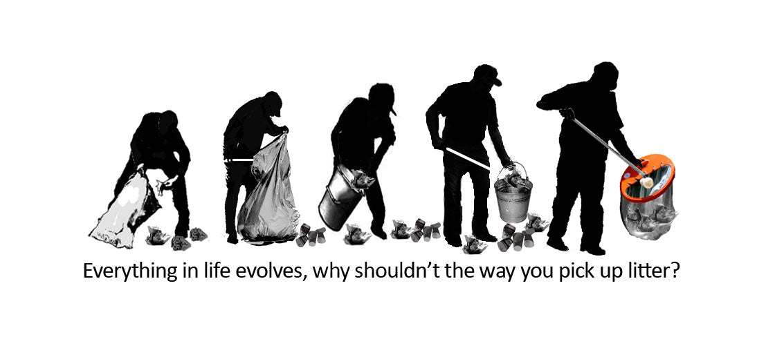 logo of evolution of picking up trash